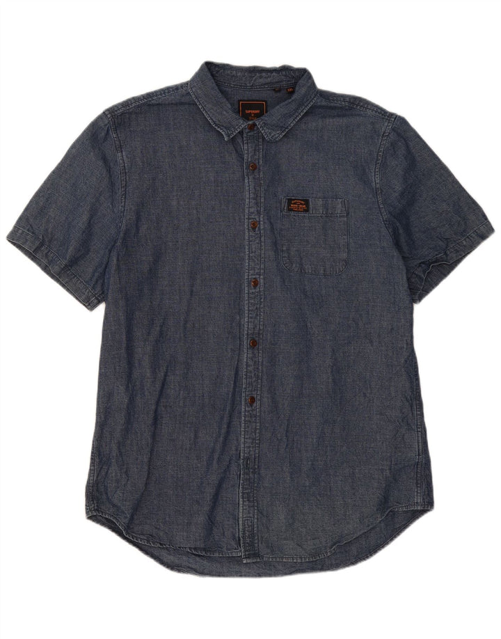 Superdry Mens Short Sleeve Shirt 2XL Blue Cotton
