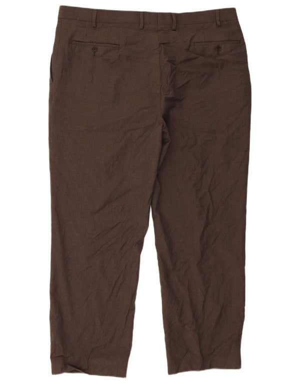 Marks & Spencer Mens Pegged Suit Trousers W40 L31 Brown New Wool