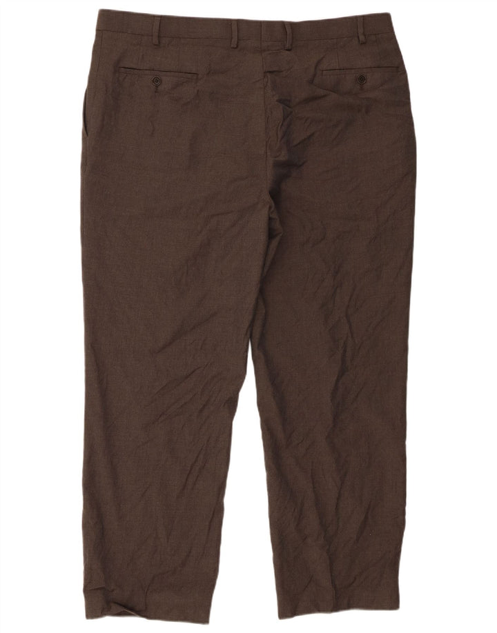 Marks & Spencer Mens Pegged Suit Trousers W40 L31 Brown New Wool