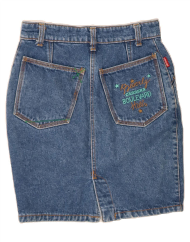CARRERA Womens Graphic Denim Skirt W26 Small  Blue Cotton Vintage Carrera and Second-Hand Carrera from Messina Hembry 