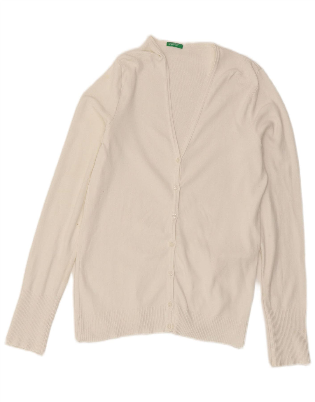 Benetton Womens Cardigan Sweater UK 14 Large White Cotton