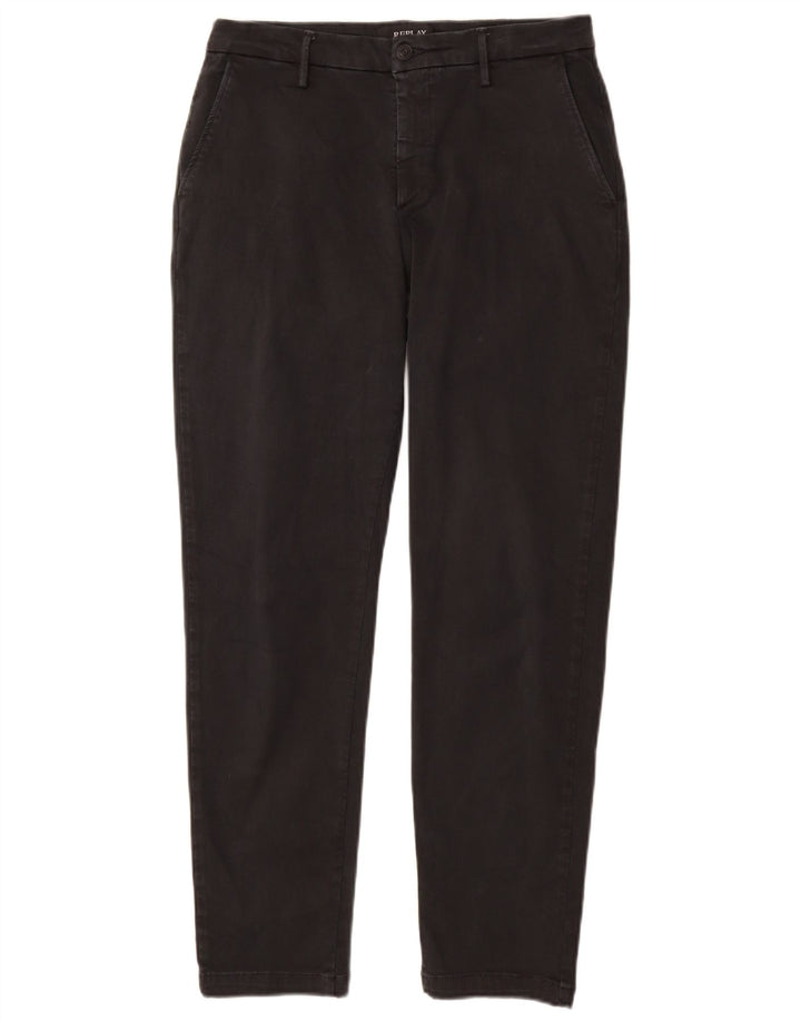REPLAY Womens Regular Fit Chino Trousers W31 L29  Black Cotton