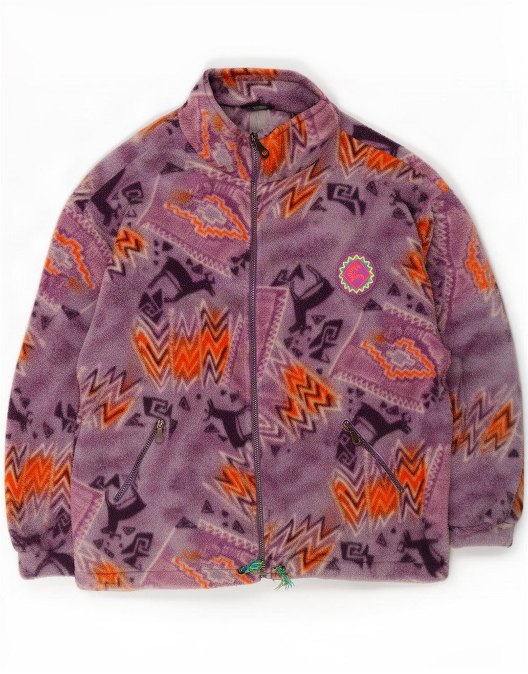 Santostefano Womens Oversized Fleece Jacket UK 16 Large Purple Geometric