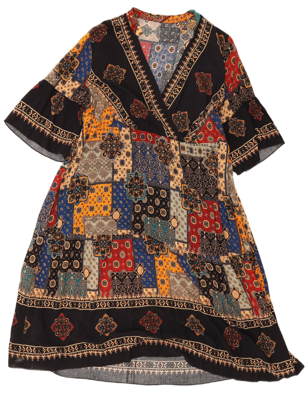 Shein Womens Batwing Kaftan Dress UK 20 2XL Multicoloured Patchwork