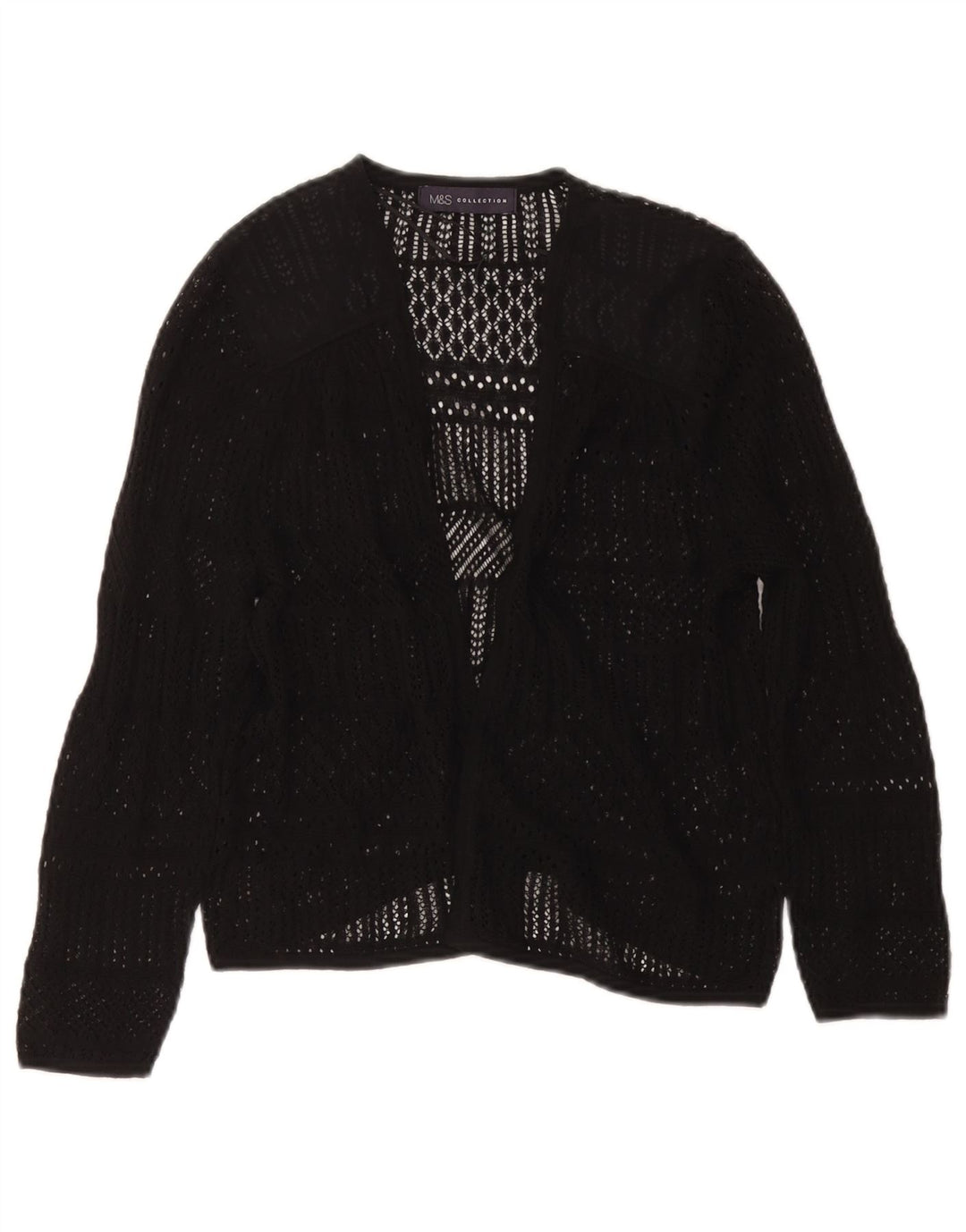 MARKS & SPENCER Womens See Through Cardigan Sweater UK 8 Small Black