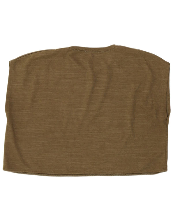 Zara Womens Sleeveless Oversized Crop Top UK 14 Medium Khaki Polyester