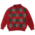 VINTAGE Mens Polo Neck Jumper Sweater Large Red Argyle/Diamond