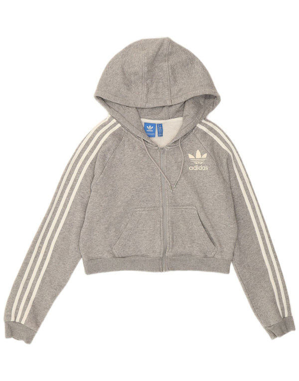 Adidas Womens Crop Zip Hoodie Sweater UK 10 Small Grey Cotton