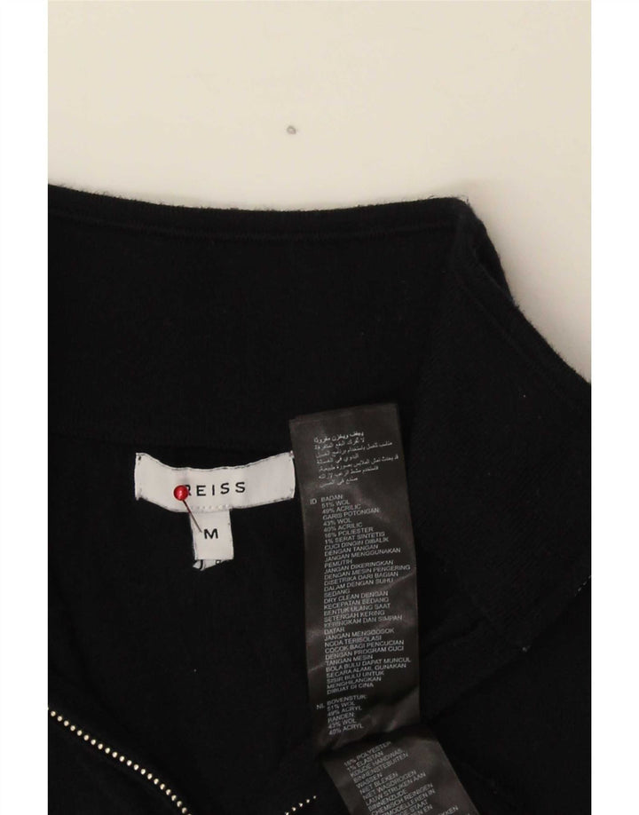 Reiss Mens Zip Neck Jumper Sweater Medium Black Wool