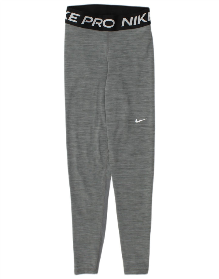 NIKE Womens Dri Fit Graphic Leggings UK 4 XS  Grey Flecked Polyester