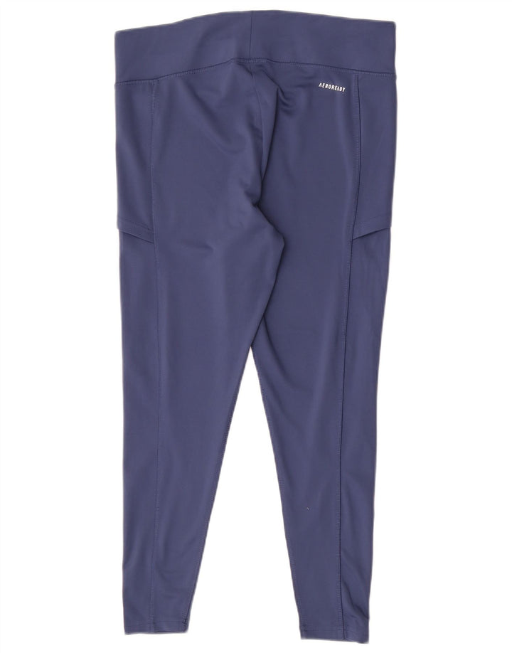 Adidas Womens Aeroready Leggings UK 16 Large Navy Blue Polyester