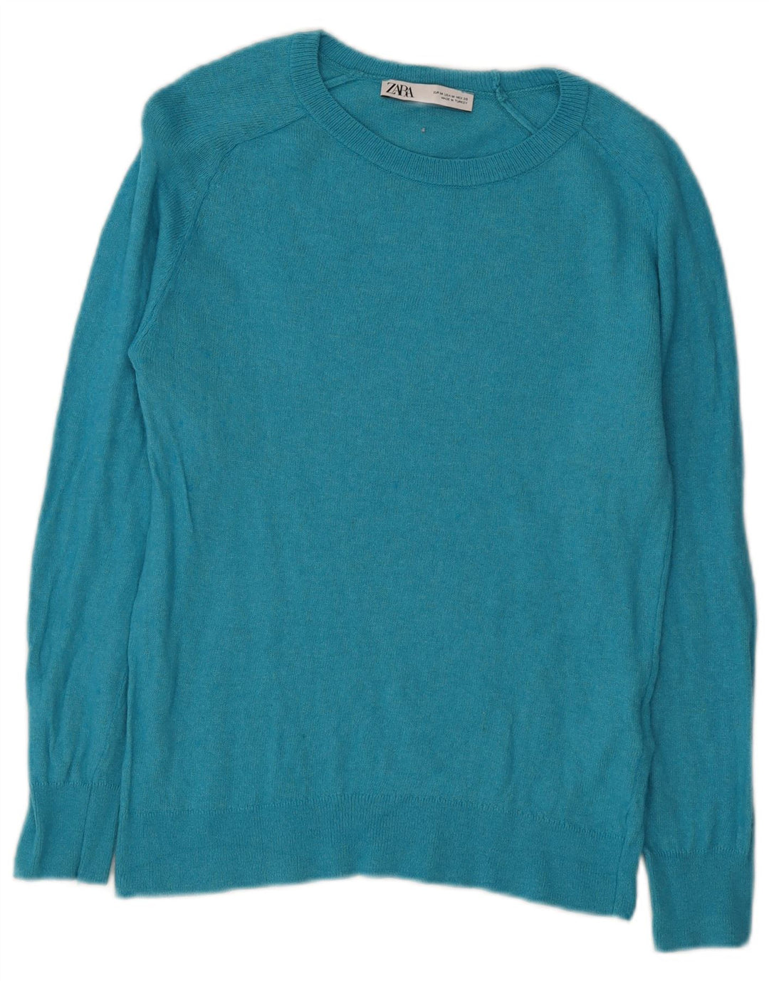 Zara Womens Crew Neck Jumper Sweater UK 12 Medium Turquoise Polyamide