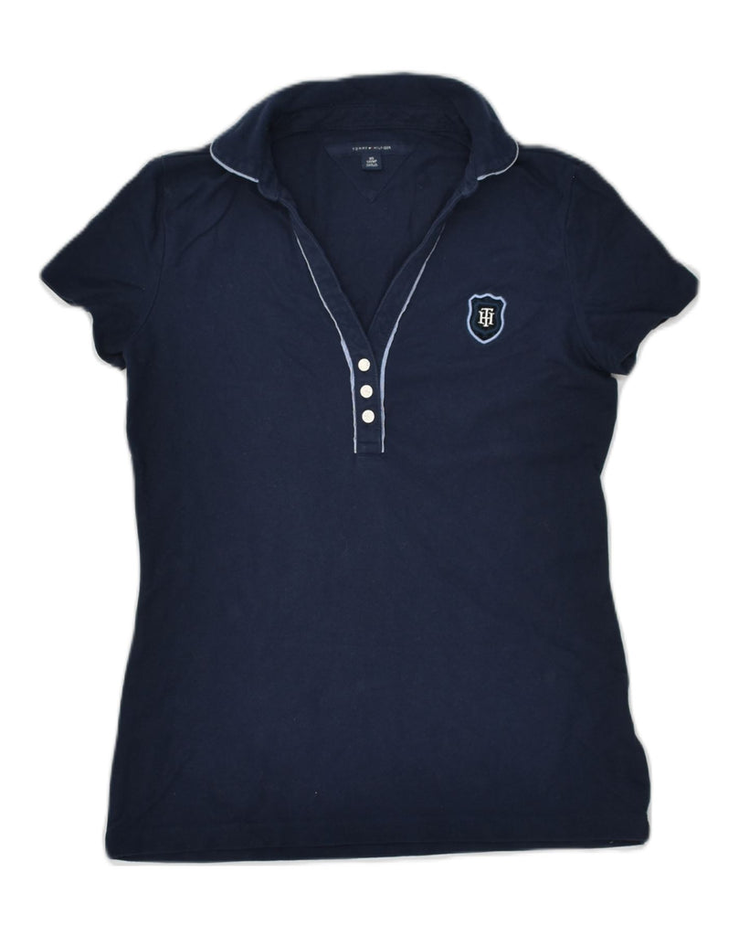 TOMMY HILFIGER Womens Tall Polo Shirt UK 6 XS Navy Blue Cotton | Vintage Tommy Hilfiger | Thrift | Second-Hand Tommy Hilfiger | Used Clothing | Messina Hembry 