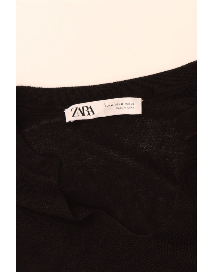 Zara Womens Oversized 3/4 Sleeve V-Neck Jumper Sweater UK 14 Medium Black
