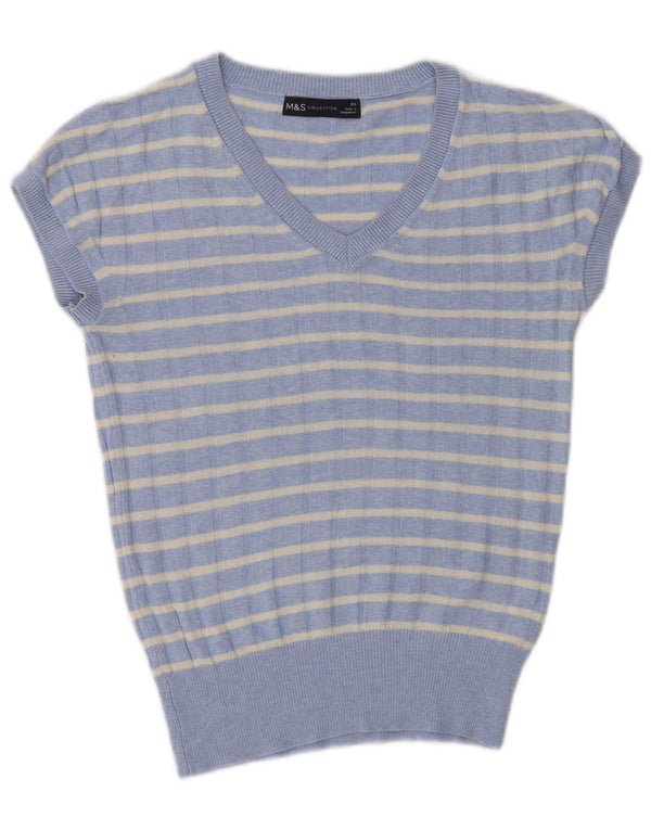 Marks & Spencer Womens V-Neck Jumper Sweater UK 6 XS Blue Striped