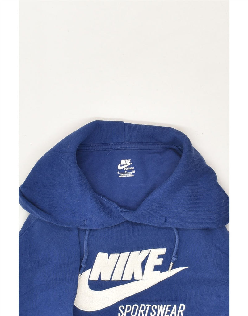 NIKE Womens Graphic Hoodie Jumper UK 10 Small Blue Cotton | Vintage Nike | Thrift | Second-Hand Nike | Used Clothing | Messina Hembry 