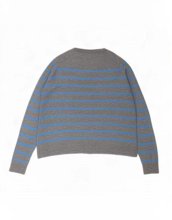 Zara Womens Crew Neck Jumper Sweater UK 14 Medium Grey Striped
