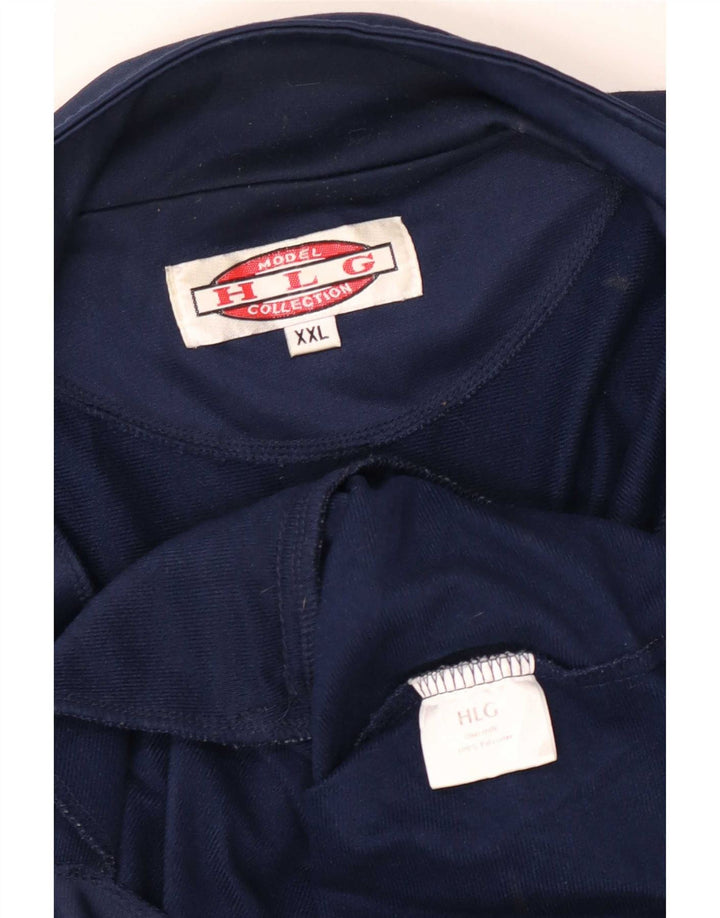 Vintage Mens Tracksuit Top Jacket 2XL Navy Blue Colourblock Polyester