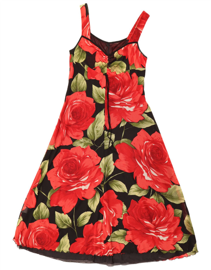 VINTAGE Womens Sleeveless Maxi Dress UK 12 Medium Black Floral Polyamide