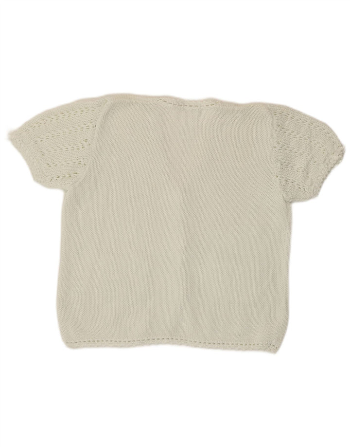 Vintage Womens Short Sleeve Cardigan Sweater UK 12 Medium White