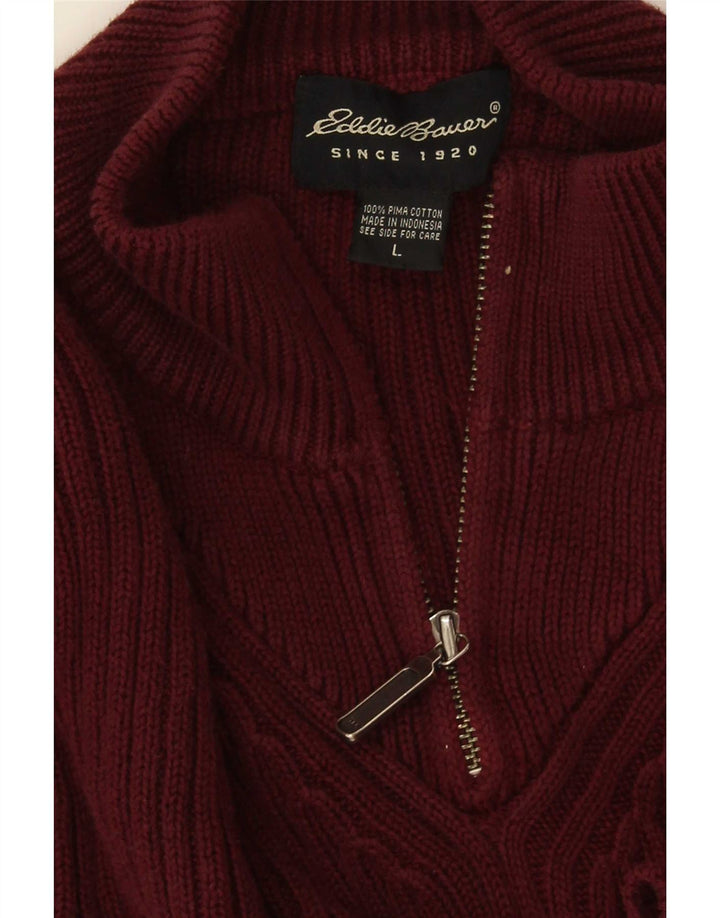 Eddie Bauer Mens Zip Neck Jumper Sweater Large Burgundy Cotton