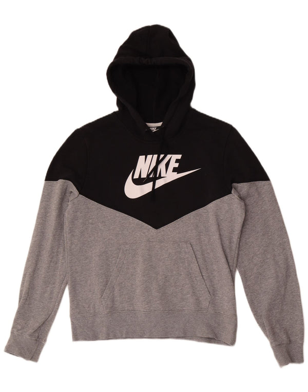 Nike Boys Graphic Hoodie Jumper 10-11 Years Medium Black Colourblock Cotton