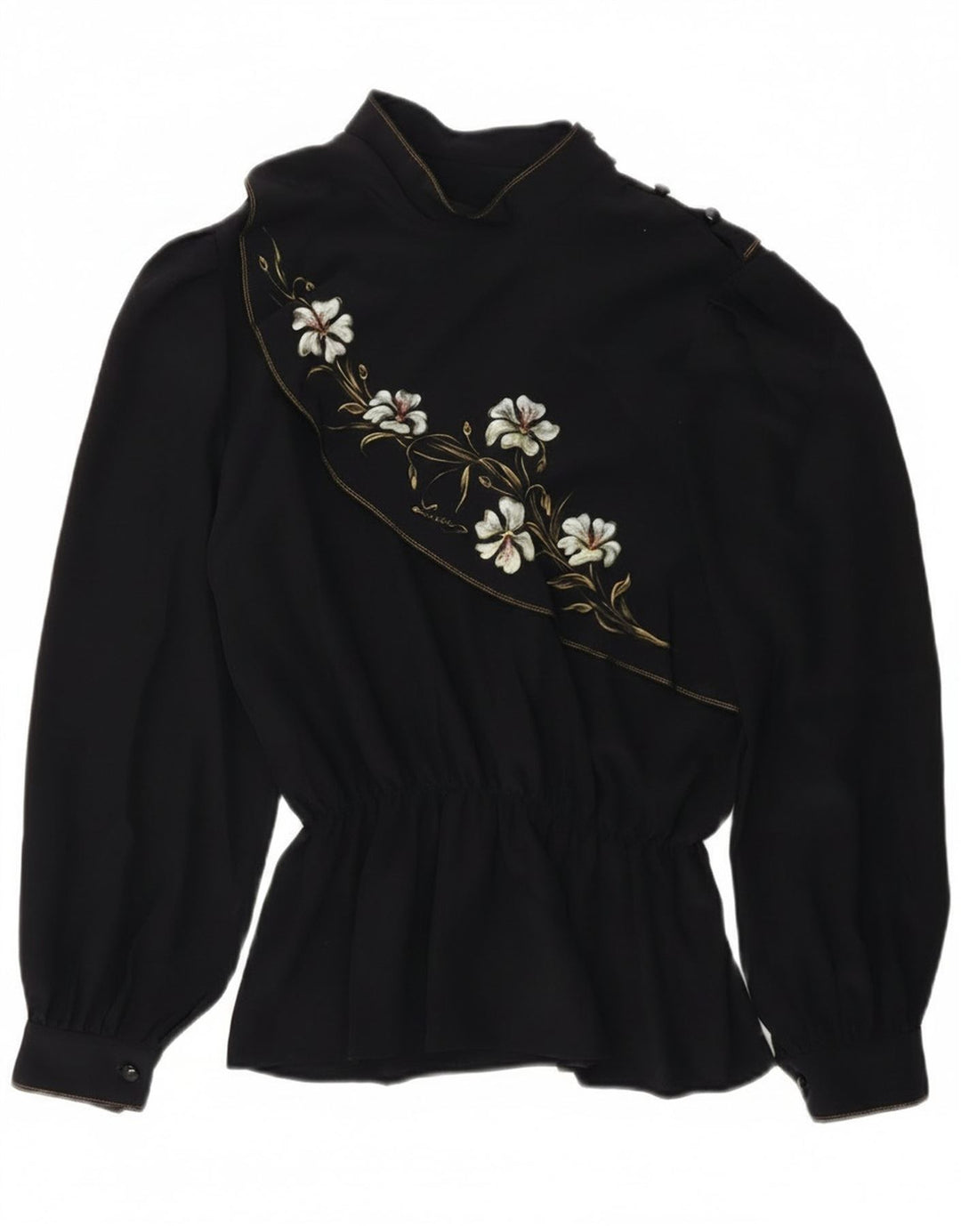 Vintage Womens Long Sleeve Blouse Top UK 14 Medium Navy Blue Floral