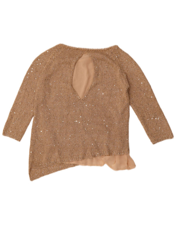 Zara Womens Asymmetric Boat Neck Jumper Sweater UK 14 Medium Beige Flecked