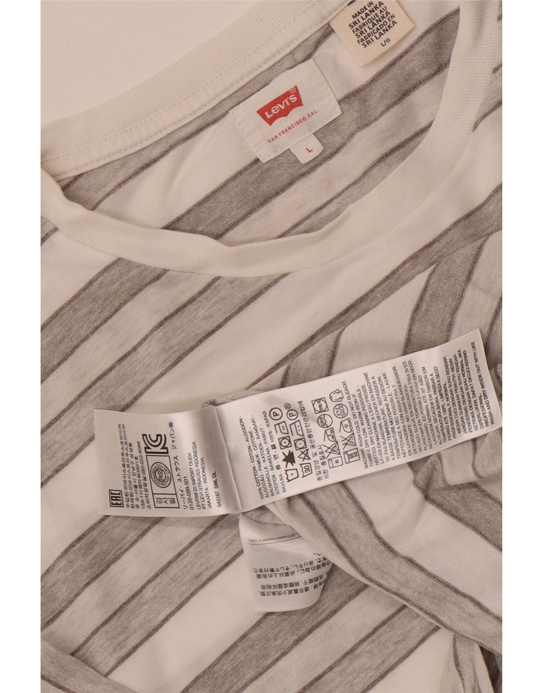 Levi's Mens T-Shirt Top Large Grey Striped Cotton