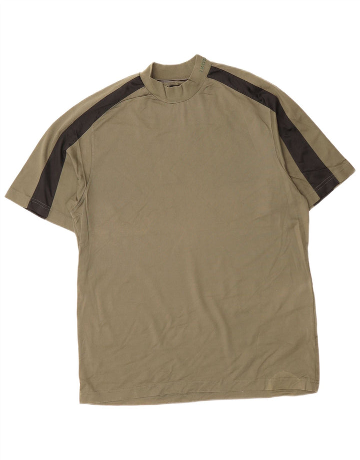 IZOD Mens T-Shirt Top Large Khaki Colourblock Cotton