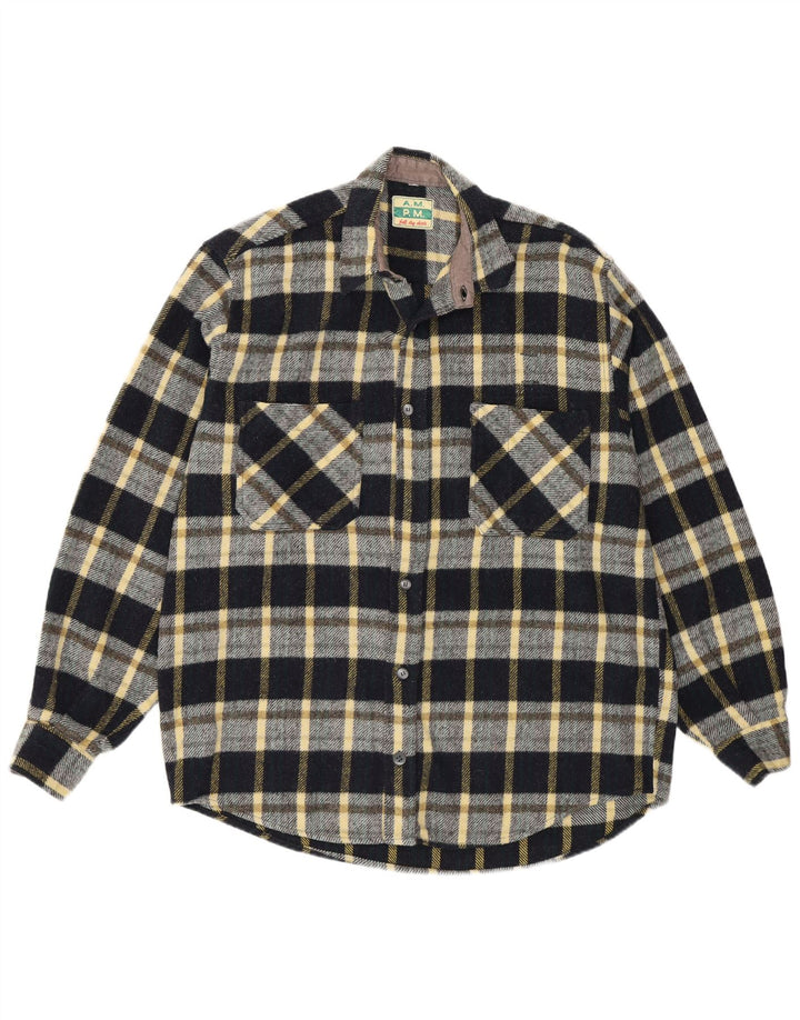 Vintage Mens Flannel Shirt Large Black Check