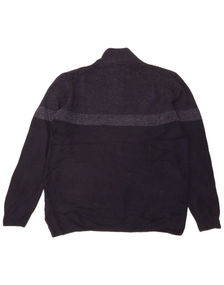 Marks & Spencer Mens Zip Neck Jumper Sweater Medium Navy Blue Colourblock
