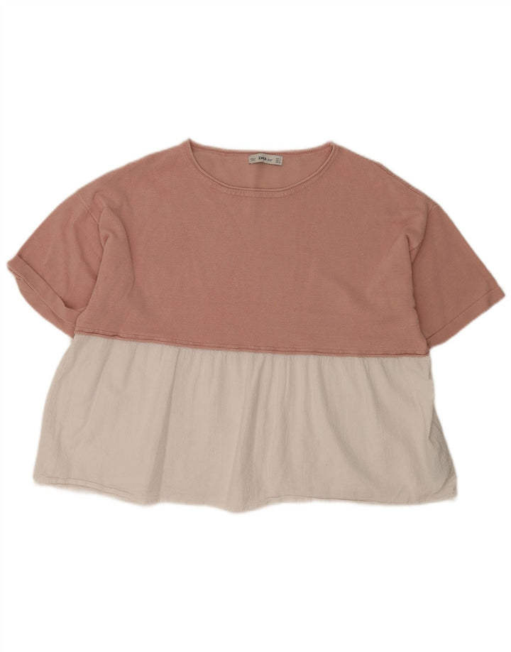 Zara Womens Oversized Blouse Top UK 14 Medium Pink Colourblock Viscose