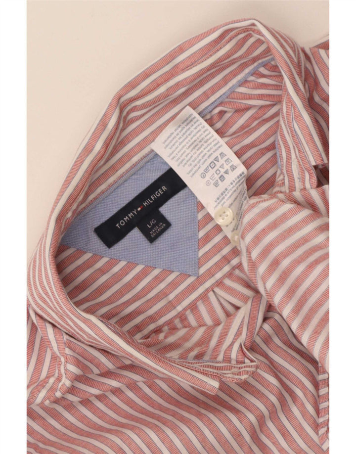 Tommy Hilfiger Mens Shirt Large Pink Striped Cotton