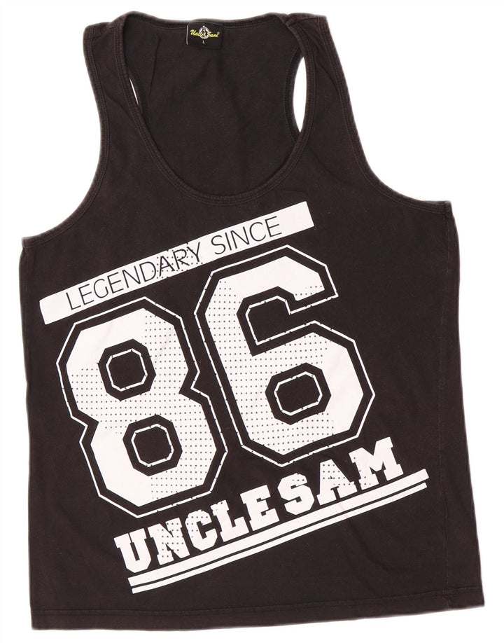 Uncle Sam Boys Graphic Vest Top 15-16 Years Large Black Cotton