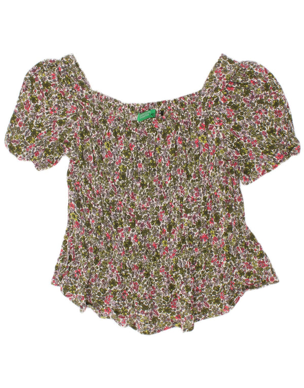 Benetton Girls Blouse Top 6-7 Years Small Multicoloured Floral Viscose