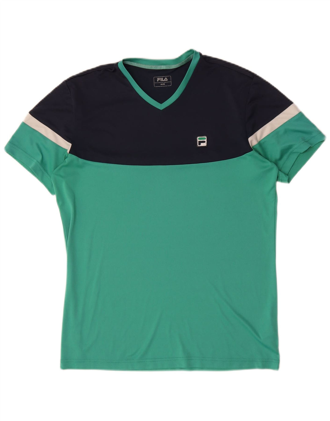 Fila Mens T-Shirt Top IT 50 Medium Turquoise Colourblock Polyester