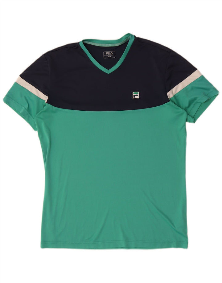 Fila Mens T-Shirt Top IT 50 Medium Turquoise Colourblock Polyester