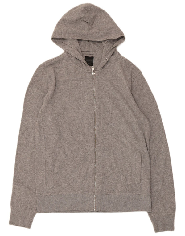 Zara Mens Zip Hoodie Sweater XL Grey Flecked Cotton