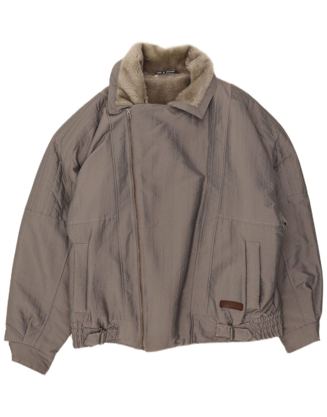 Vintage Mens Sherpa Bomber Jacket UK 40 Large Grey