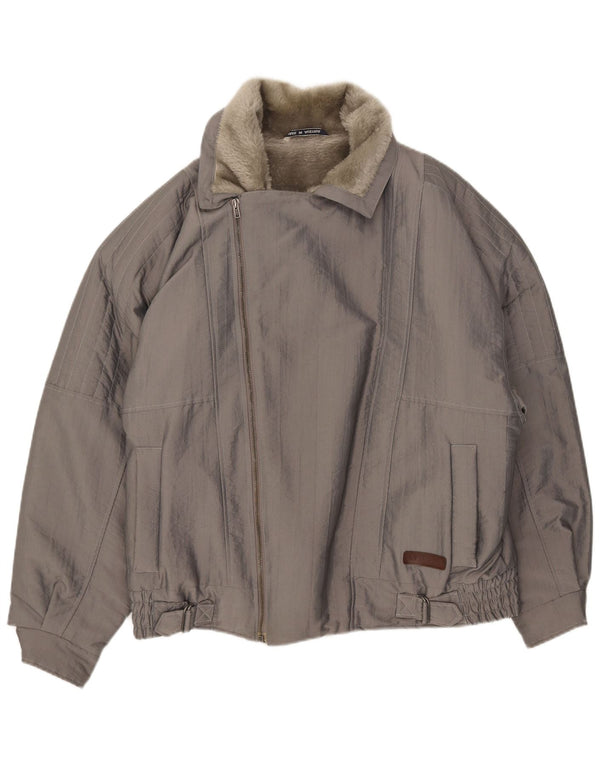 Vintage Mens Sherpa Bomber Jacket UK 40 Large Grey