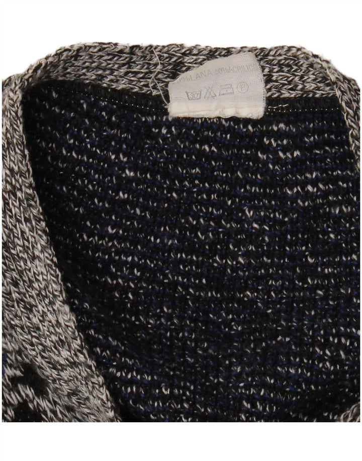 VINTAGE Mens Cardigan Sweater XL Grey Geometric Wool