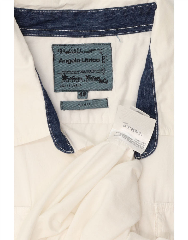 Angelo Litrico Mens Short Sleeve Slim Fit Shirt IT 48 Medium White Cotton