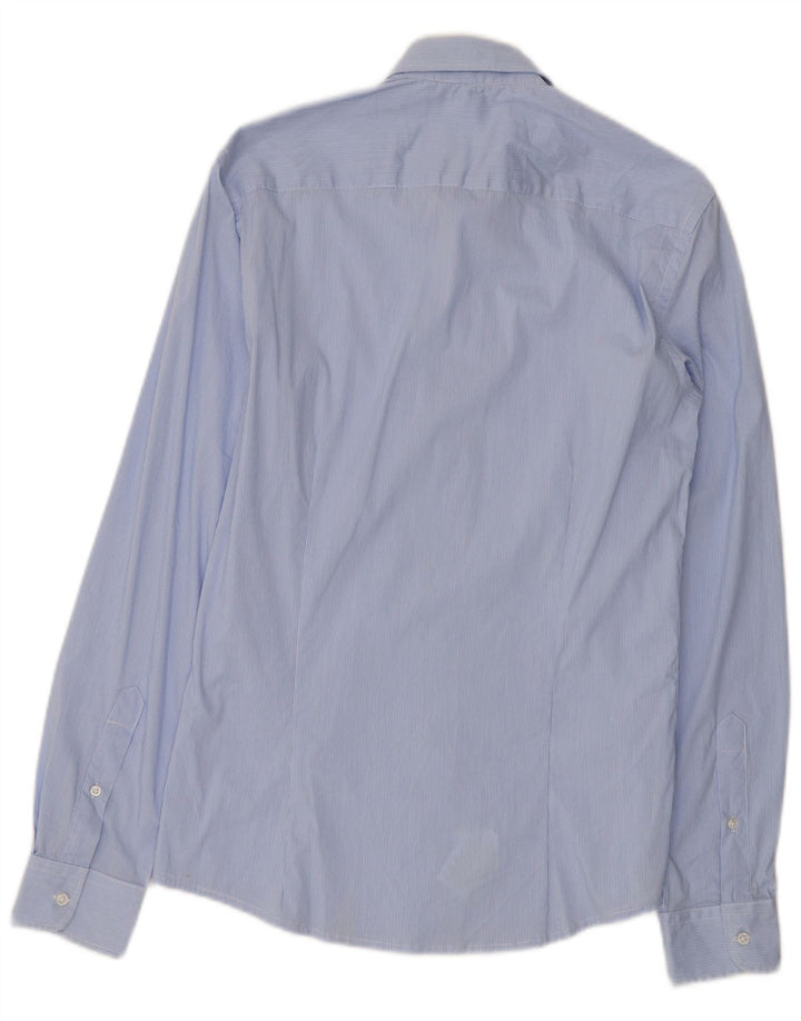 Benetton Mens Slim Shirt Small Blue Pinstripe Cotton