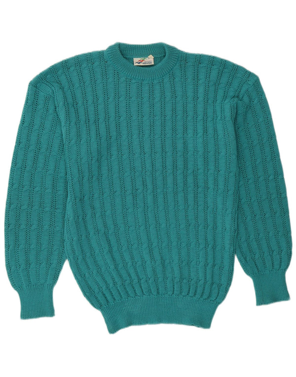 Vintage Womens Crew Neck Jumper Sweater IT 50 XL Turquoise Acrylic