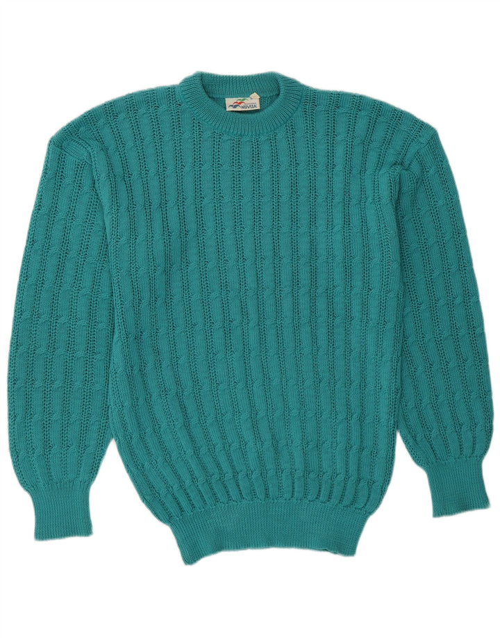 Vintage Womens Crew Neck Jumper Sweater IT 50 XL Turquoise Acrylic