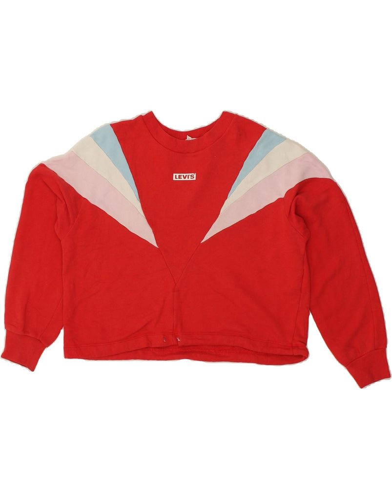 LEVI'S Womens Oversized Crop Sweatshirt Jumper UK 6 XS Red Colourblock | Vintage Levi's | Thrift | Second-Hand Levi's | Used Clothing | Messina Hembry 