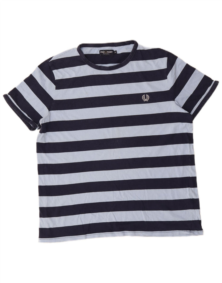 Fred Perry Mens T-Shirt Top XL Blue Striped Cotton