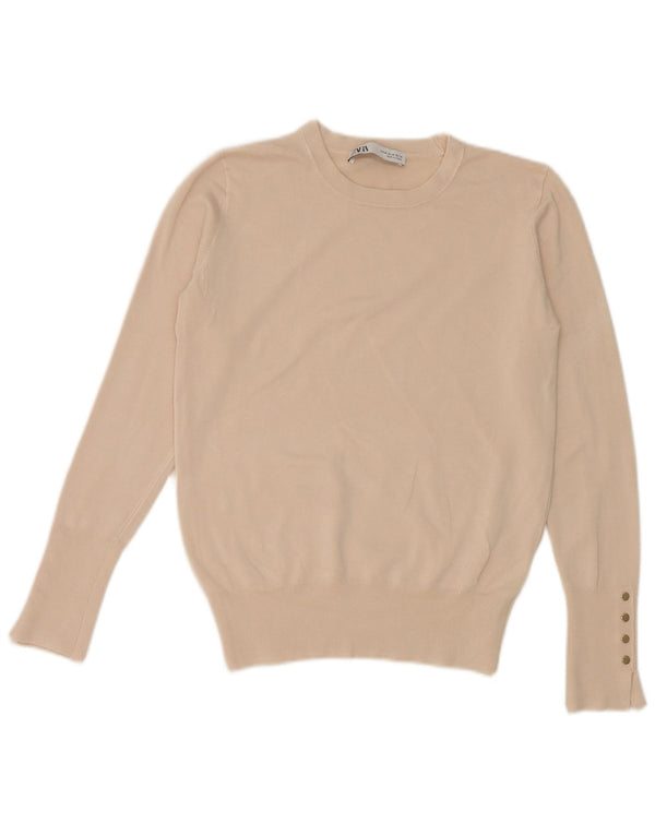 Zara Mens Crop Boat Neck Jumper Sweater UK 12 Medium Beige Viscose