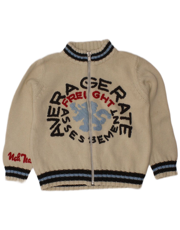 Benetton Boys Graphic Cardigan Sweater 3-4 Years Beige